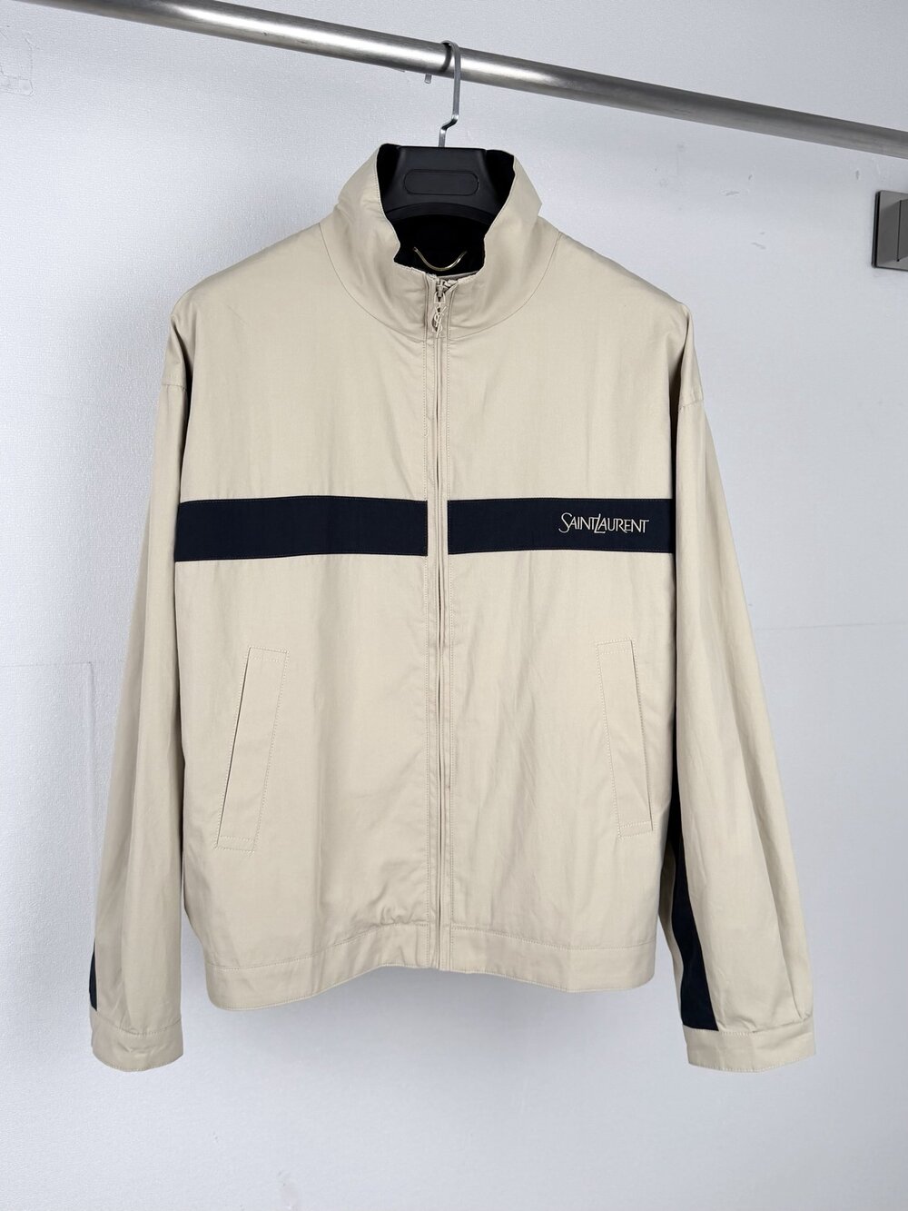 ✨YSL Saint Laurent 🤍Cream Navy Stripe Zip Track Jacket